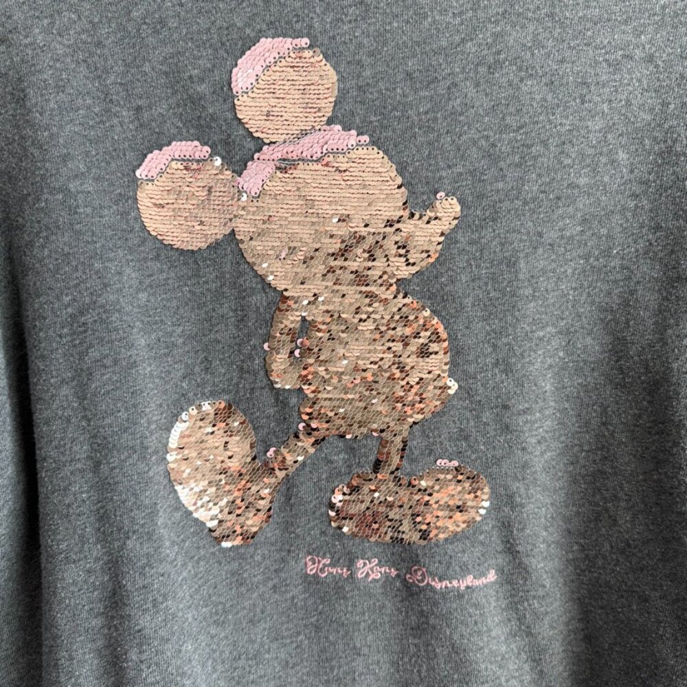 Disneyland Hong Kong Gray Rose Gold Sequin Pullover Sweatshirt - Picture 6 of 7